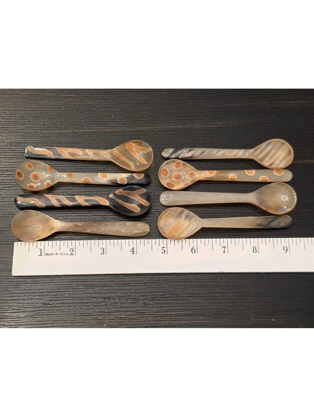 Vintage Hand Carved Natural Horn Spoon Lot of 8 Salt Caviar Condiment Tasting